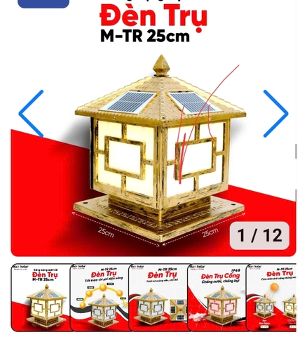 Đèn trụ cổng năng lượng mặt trời M-TR 25cm Maxsolar