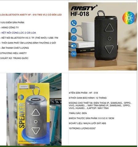 Loa Bluetooth Ansty HF-018 TWS V5.3 có đèn led