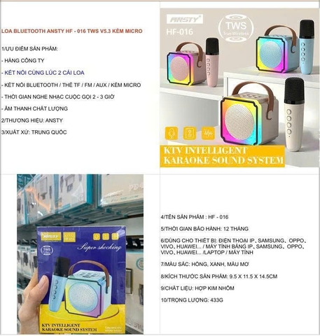 Loa Bluetooth Ansty HF-016 TWS V5.3 kèm micro