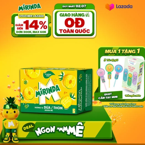 Nước ngọt MIRINDA hương dứa/thơm ít đường lon 320ml