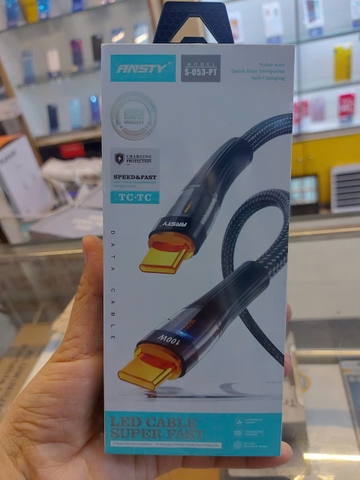 Cáp sạc nhanh Ansty S-063-PT dây dù Type-c to Type-c 100W báo đèn
