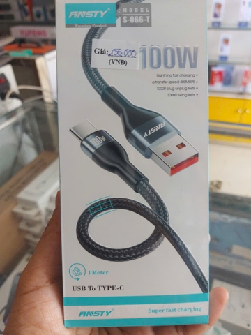 Cáp sạc nhanh Ansty S-066-T dây dù Usb to Type-C 100W