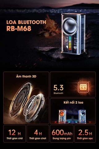 🔈 Loa TWS V5.3 Extra Bass 3D Đèn Led RGB Cyperpunk REMAX RB-M68