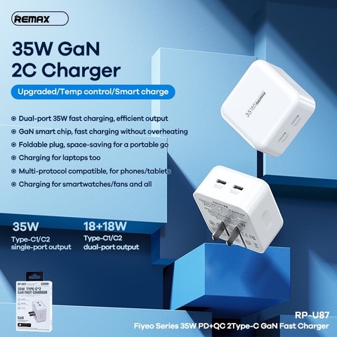 ⚡️ Cóc Sạc Nhanh 35W Remax RP-U87 2 cổng Type C 35W