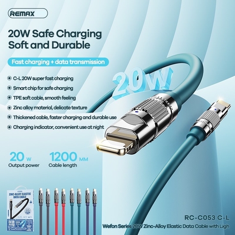 🪢 Cáp sạc nhanh 20w Type C ra Lighning (PD) Remax RC-C053 💥