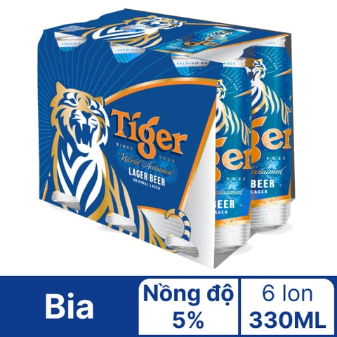 Bia TIGER Crystal coolpack xanh lon 330ml 1 thùng