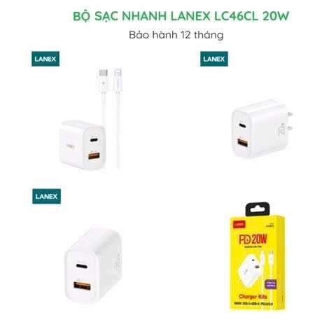 Bộ sạc nhanh LANEX LC46CL 20W cổng type-c to lightning-  bảo hành 12 tháng
