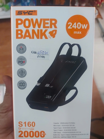 Sạc dự phòng SYC POWER BANK dung lượng 20000mAh- có kèm dây sạc cổng lightning,type-c