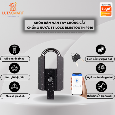 Khóa Bấm Vân Tay Chống Cắt Chống Nước TT LOCK Bluetooth P916