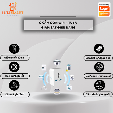 Ổ cắm đơn Wifi - Tuya - Giám sát điện năng