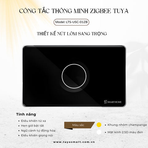 Công tắc thông minh LutaSmart nút lõm Zigbee - Tuya - 1 Nút - Đen