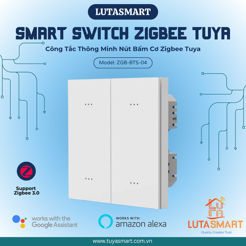 Công tắc thông minh nút bấm cơ hình vuông - Zigbee Tuya - 4 Nút