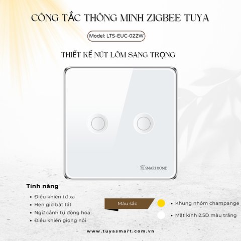 Công tắc Zigbee nút lõm LutaSmart - Tuya - Tiêu chuẩn EU/UK vuông - 2 Nút