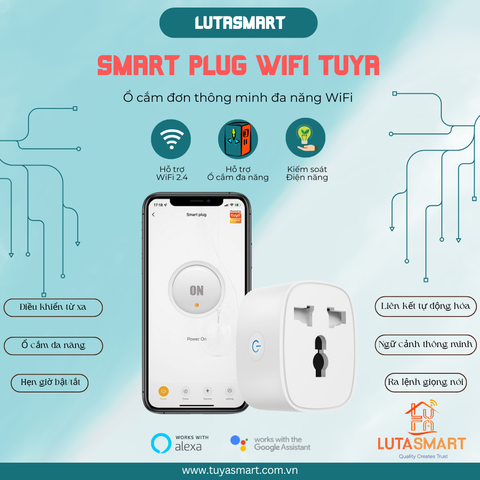Ổ Cắm Thông Minh 16A Wifi Tuya Giám Sát Điện Năng