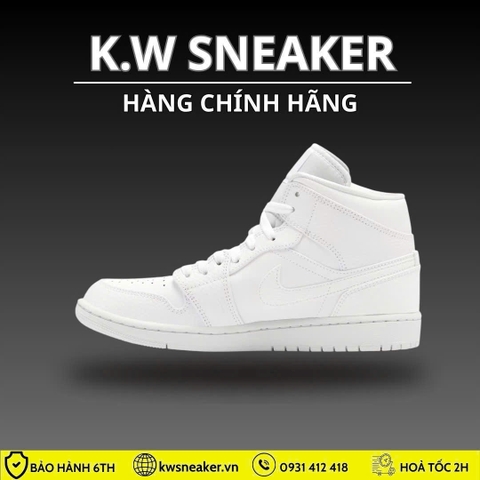 ( Chính Hãng ) Giày Nike Air Jordan 1 Mid Triple White 554724-130