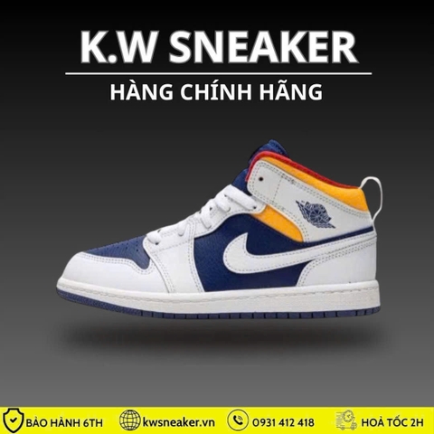 ( Chính Hãng ) GIÀY NIKE AIR JORDAN 1 MID GS ‘WHITE DEEP ROYAL BLUE’ 554725-131
