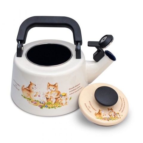 Ấm tráng men Fujihoro ( hoa văn con mèo) Kit- 2.2WK