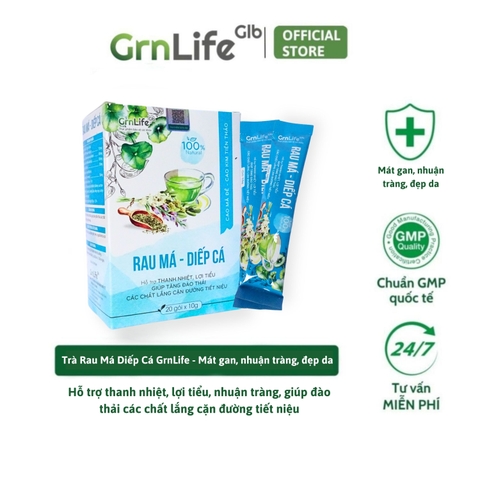 Trà rau má diếp cá GrnLife (Hộp 20 gói x 10g) - Thanh nhiệt, nhuận tràng, giảm trĩ, giảm mụn