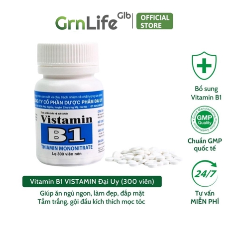 Vitamin B1 Đại Uy (lọ 300 viên nén) ăn ngủ ngon, làm đẹp, đắp mặt, dưỡng trắng ,gội đầu kích mọc tóc
