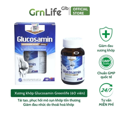 Viên xương khớp GrnLife Glucosamin (60 viên) nang cứng, hỗ trợ tái tạo mô sụn, tăng tiết dịch khớp