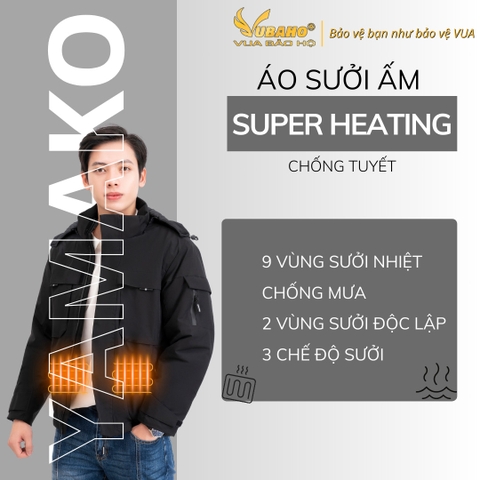 Áo sưởi Ấm Super Heating Yamako 9 vùng sưởi nhiệt giảm đau nhức vai gáy MÀU ĐEN