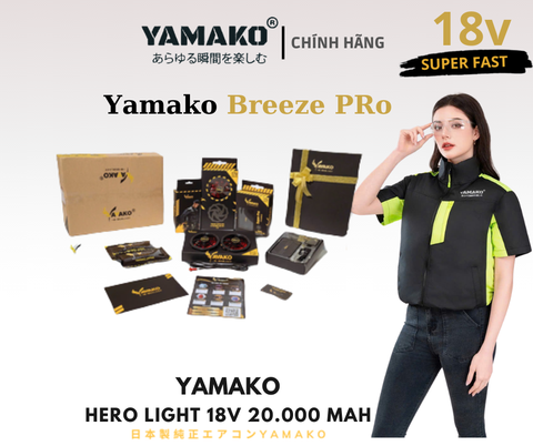 BỘ ÁO ĐIỀU HÒA NGẮN TAY YAMAKO HERO LIGHT 18V - 20.000 MAH- BREEZE PRO