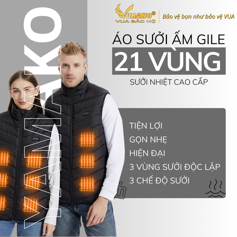 Áo Sưởi Ấm Ghile Super modern Yamako 21 Vùng Sưởi Nhiệt nhiều vùng sưởi nhất thị trường