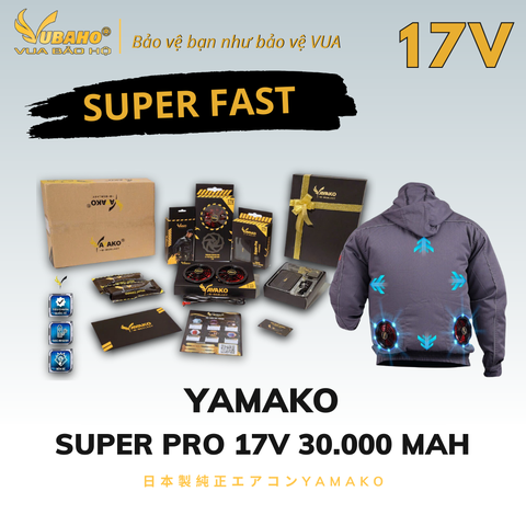 Bộ Áo điều hoà Yamako Nhật Bản Super Pro 17V - 30.000MAH màu GHI TỐI
