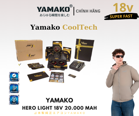BỘ ÁO ĐIỀU HÒA YAMAKO HERO LIGHT 18V-20.000 MAH - COOLTECH