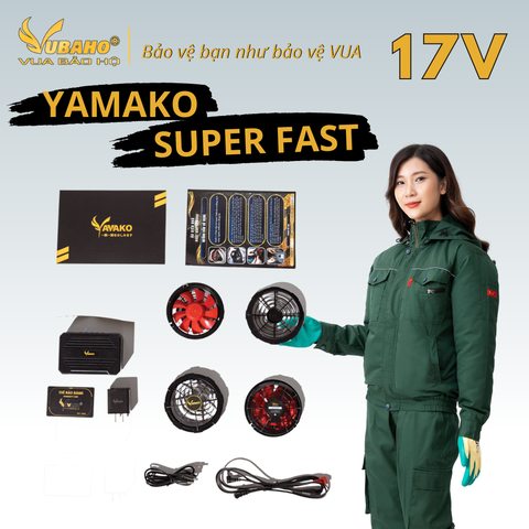 Bộ Áo điều hoà Yamako Nhật Bản Super Pro 17V - 30.000MAH màu XANH RÊU