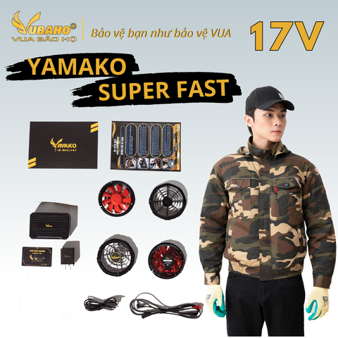 Bộ Áo điều hoà Yamako Nhật Bản Super Pro 17V - 30.000MAH màu RẰN RI - CAMO