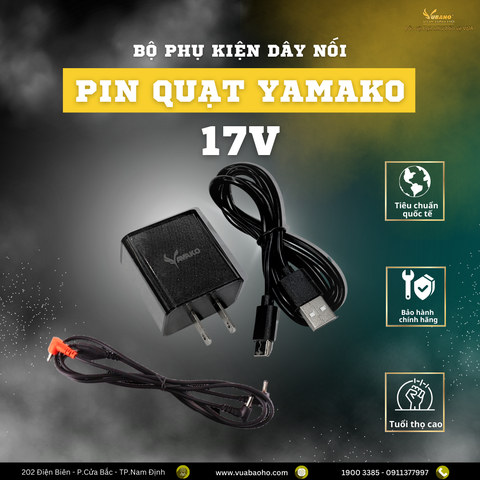 Bộ dây sạc pin, quạt - Phụ kiện Áo điều hoà Yamako Nhật Bản Super Pro 17V - 30.000MAH