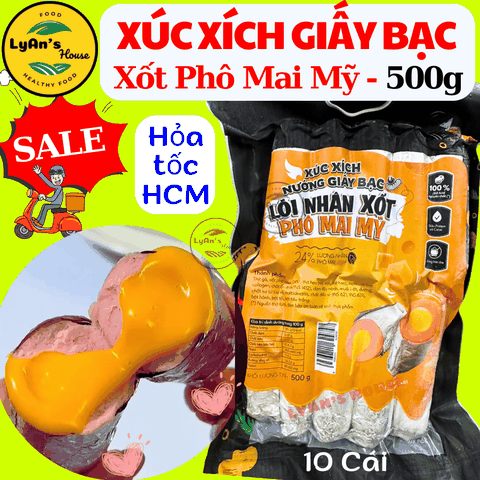 (Hot) Xúc Xích Phô Mai Mỹ Nướng Giấy Bạc – Lõi Nhân Xốt Phô Mai Mỹ 500g (10 Cây) Giá Sỉ