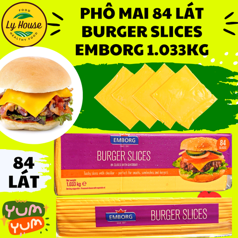 Phô Mai 84 Lát Burger Slices EMBORG 1.033kg – Thơm Ngon, Tiện Lợi