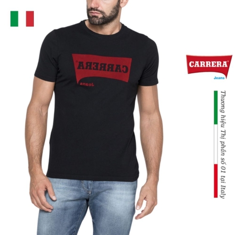ÁO THUN NAM CỘC TAY BASIC MÀU ĐEN IN LOGO – CARRERA JEANS - NHẬP KHẨU CHÍNH HÃNG TỪ Ý