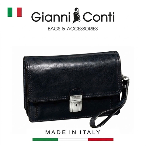 CLUTCH DA THẬT NAM MÀU ĐEN 912132-10 - GIANNI CONTI - SẢN XUẤT THỦ CÔNG TẠI ITALY