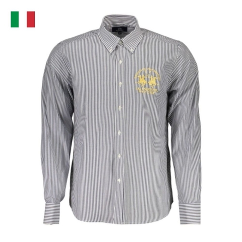 ÁO SƠ MI NAM KẺ SỌC XANH THÊU LOGO TO - LA MARTINA - NHẬP KHẨU CHÍNH HÃNG TỪ Ý