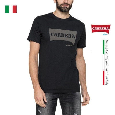 ÁO THUN NAM CỘC TAY BASIC MÀU ĐEN IN LOGO – CARRERA JEANS - NHẬP KHẨU CHÍNH HÃNG TỪ Ý