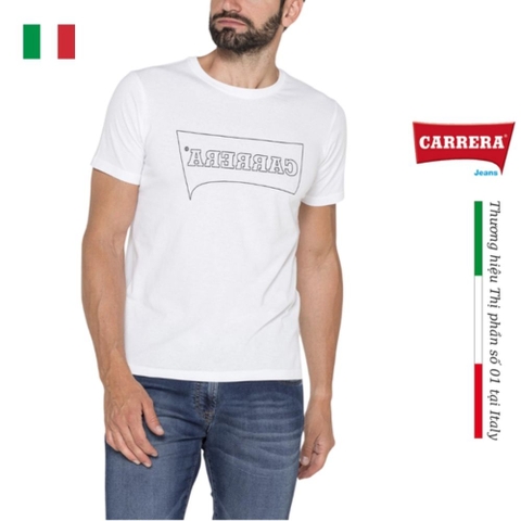 ÁO THUN NAM CỘC TAY BASIC MÀU TRẮNG IN LOGO – CARRERA JEANS - NHẬP KHẨU CHÍNH HÃNG TỪ Ý
