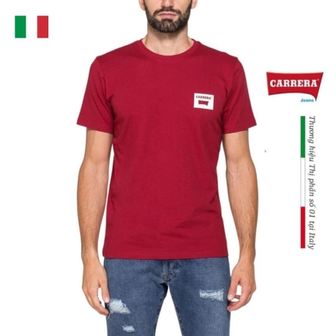 ÁO THUN NAM CỘC TAY BASIC MÀU ĐỎ DAHLIA IN LOGO – CARRERA JEANS - NHẬP KHẨU CHÍNH HÃNG TỪ Ý