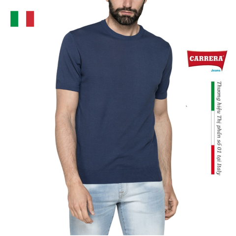 ÁO LEN MỎNG CỘC TAY NAM CỔ TRÒN VẢI COTTON CREPE - CARRERA JEANS - NHẬP KHẨU CHÍNH NGẠCH TỪ ITALIA