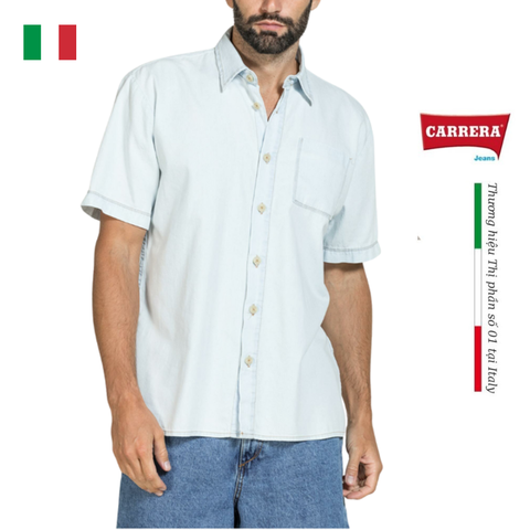 ÁO SƠ MI NAM CỘC TAY VẢI DENIM NHẸ – CARRERA JEANS - NHẬP KHẨU CHÍNH NGẠCH TỪ Ý