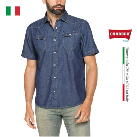 ÁO SƠ MI NAM CỘC TAY VẢI DENIM NHẸ – CARRERA JEANS - NHẬP KHẨU CHÍNH NGẠCH TỪ Ý