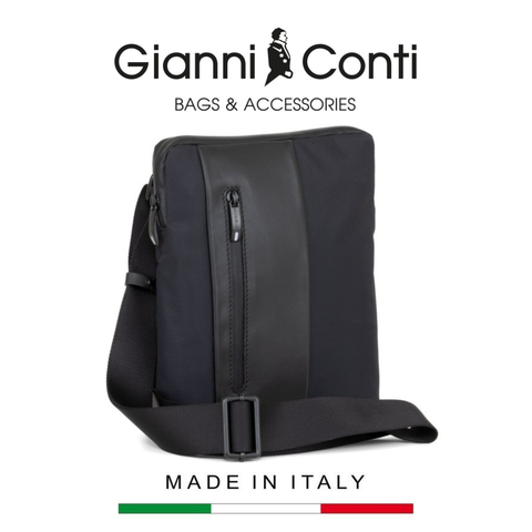 TÚI ĐEO CHÉO DA THẬT MÀU ĐEN 2092880-10 - GIANNI CONTI - SẢN XUẤT THỦ CÔNG TỪ ITALY