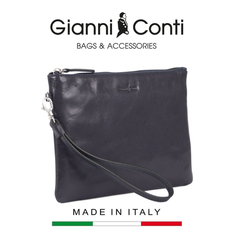 CLUTCH DA THẬT NAM MÀU XANH JEANS 9405070-43 – GIANNI CONTI - SẢN XUẤT THỦ CÔNG TẠI ITALY