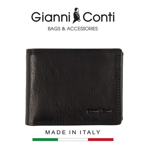 VÍ DA THẬT NAM MÀU ĐEN 917041-10 – GIANNI CONTI - SẢN XUẤT THỦ CÔNG TẠI ITALY