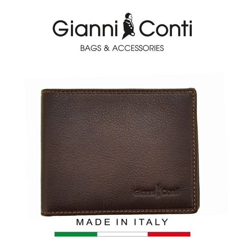 VÍ DA THẬT NAM MÀU NÂU 587116-20 – GIANNI CONTI - SẢN XUẤT THỦ CÔNG TẠI ITALY