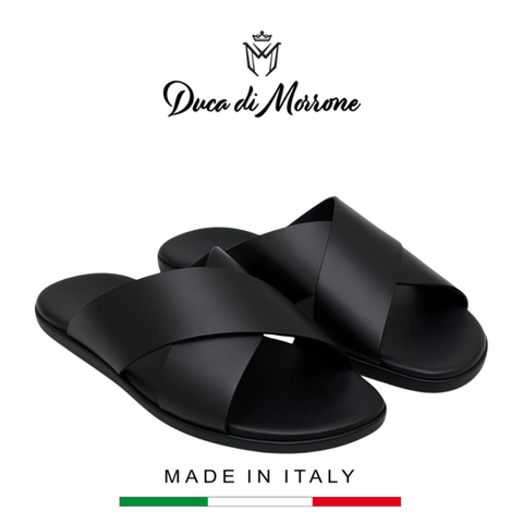 DÉP NAM DA THẬT CAO CẤP MÀU ĐEN - DUCA DI MORRONE - SẢN XUẤT TẠI ITALY