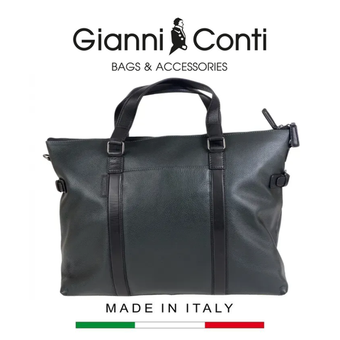 TÚI DU LỊCH DA THẬT MÀU ĐEN 4952579-10 - GIANNI CONTI - SẢN XUẤT THỦ CÔNG TỪ ITALY