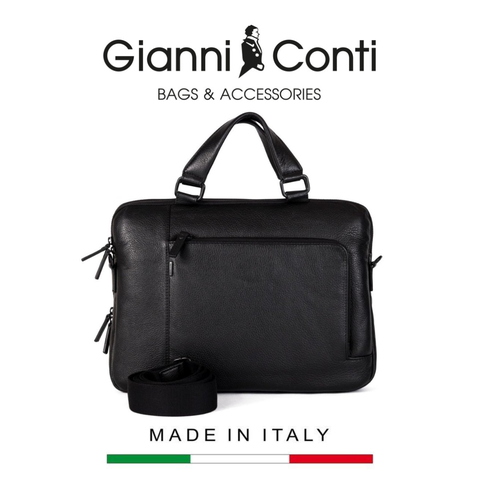 TÚI LAPTOP DA THẬT MÀU ĐEN 1811341-10 – GIANNI CONTI - SẢN XUẤT THỦ CÔNG TẠI ITALY